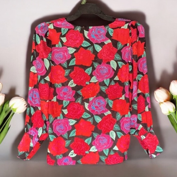 CUPCAKES AND CASHMERE NWT WOMENS FLORAL LONG SLEEVE BLOUSE TOP SMALL - Picture 2 of 7